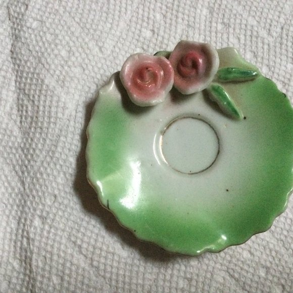 Vintage- miniature/ tiny TEA CUP AND SAUCER- made in Japan-3D pink Flower - Picture 8 of 9